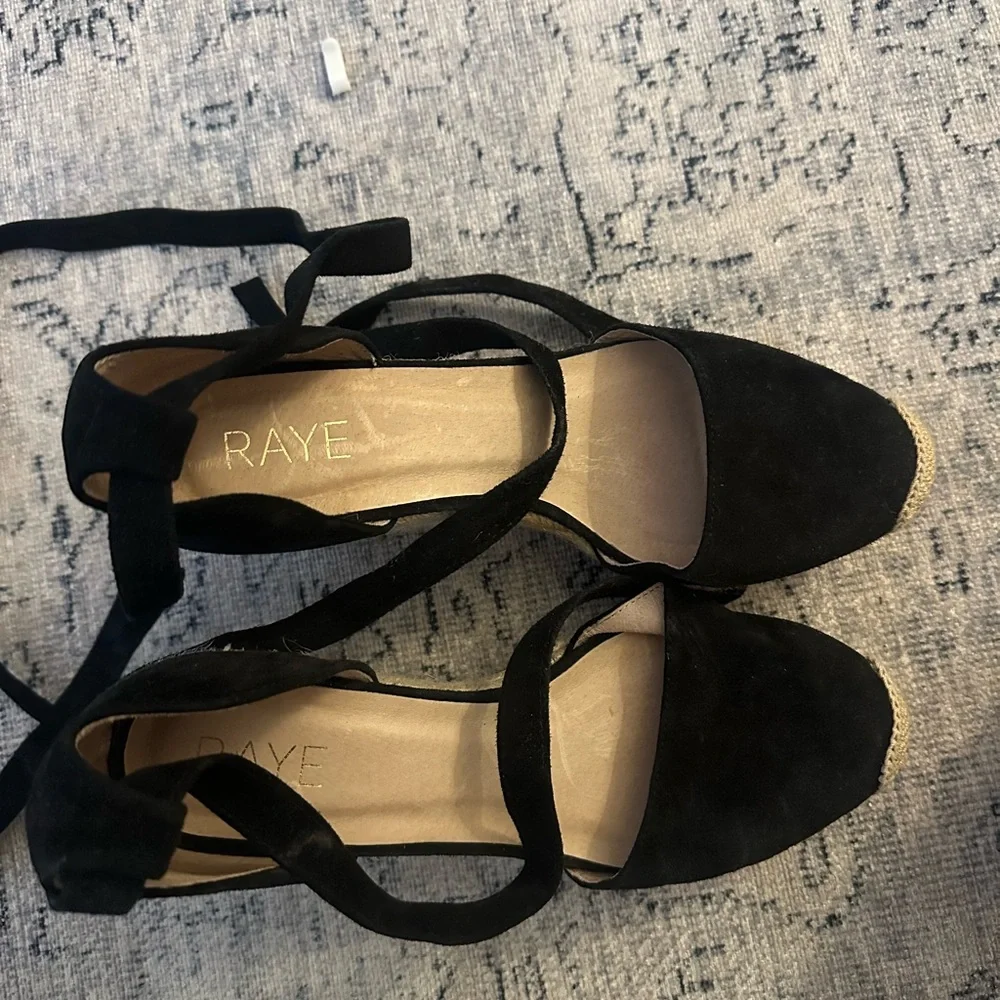 RAYE Black Espadrille Wedge Ankle-Tie Sandals - Picture 3 of 5